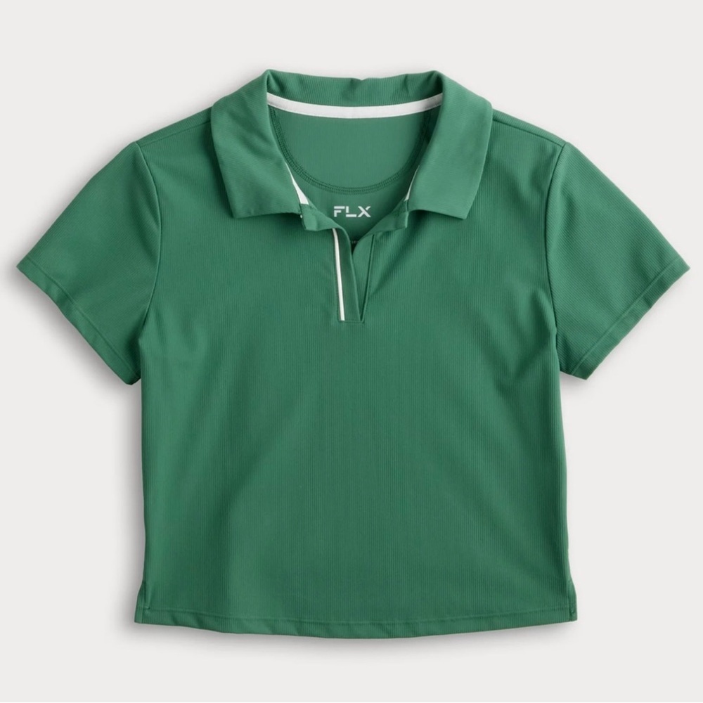 FLX XL Green Cropped Polo Shirt Short Sleeve Athletic Tennis Golf Streetwear - Picture 2 of 5